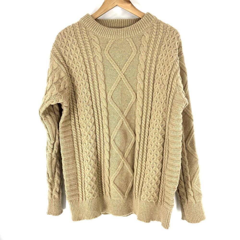 Aelfric Eden Sweater Medium Womens Brown Cable Knit Pullover Fisherman Preppy
